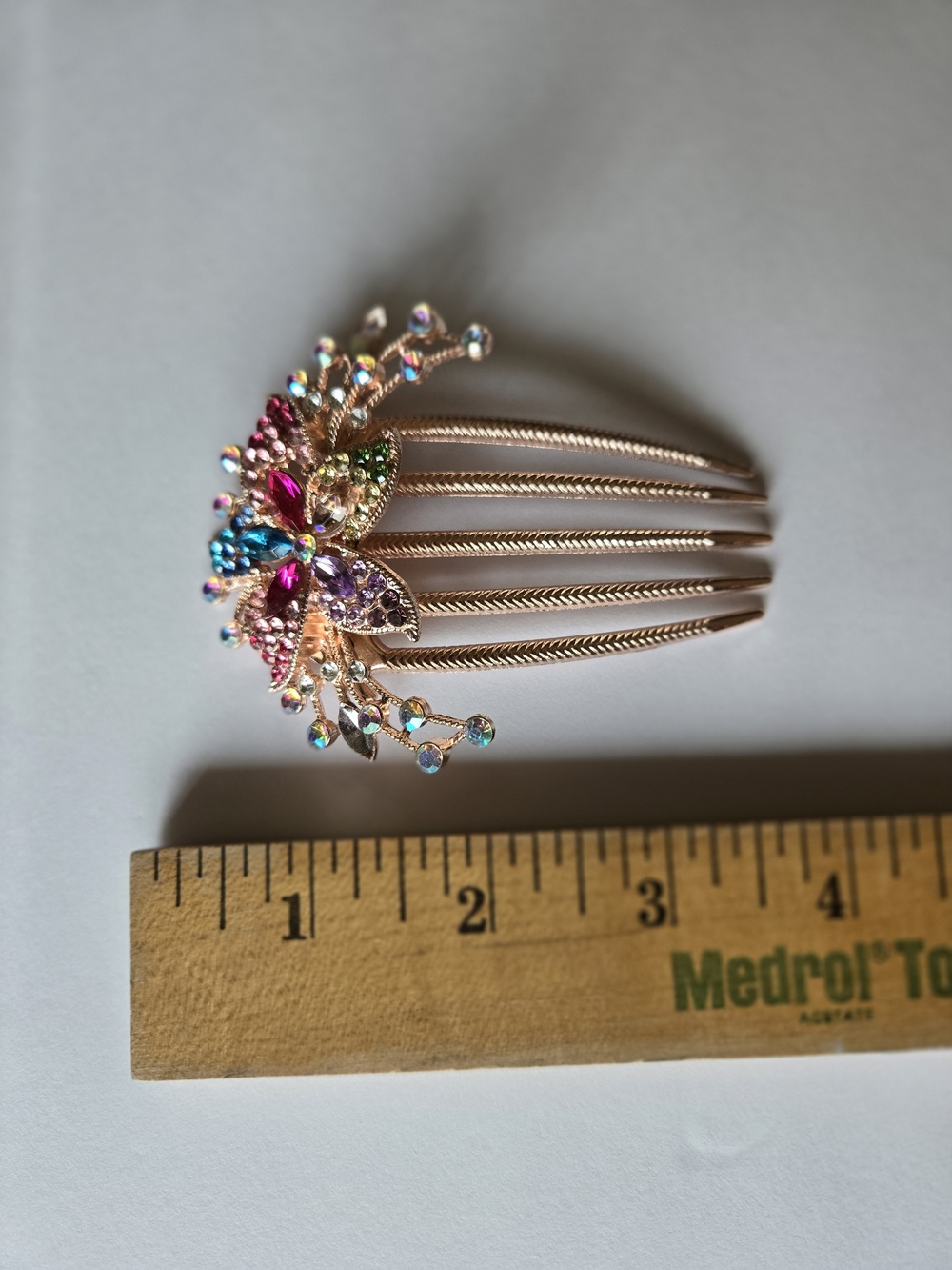 Multicolor Crystal Butterfly Hair Comb in Rose Gold Tone - Picture 3 of 4